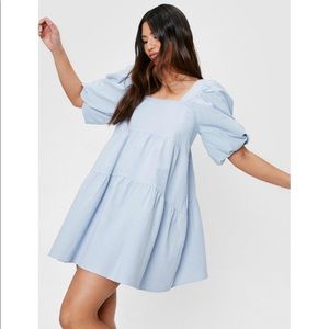 Linen Puff Sleeve Smock Mini Dress